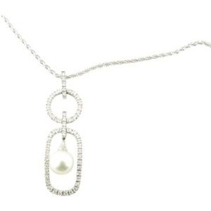 Vintage 18 Karat White Gold Pearl and Diamond Pendant Necklace #3152